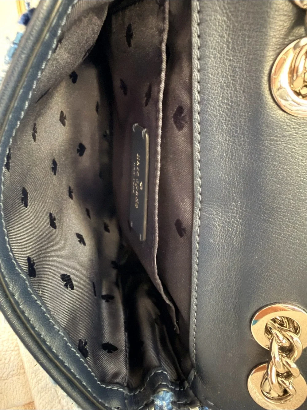 KATE SPADE Natalia Denim Tweed Medium Flap Chain Shoulder Crossbody Blue